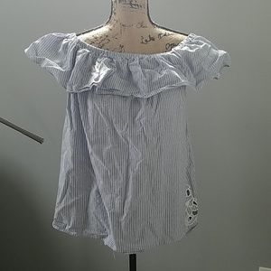 Blue and white off shoulder blouse